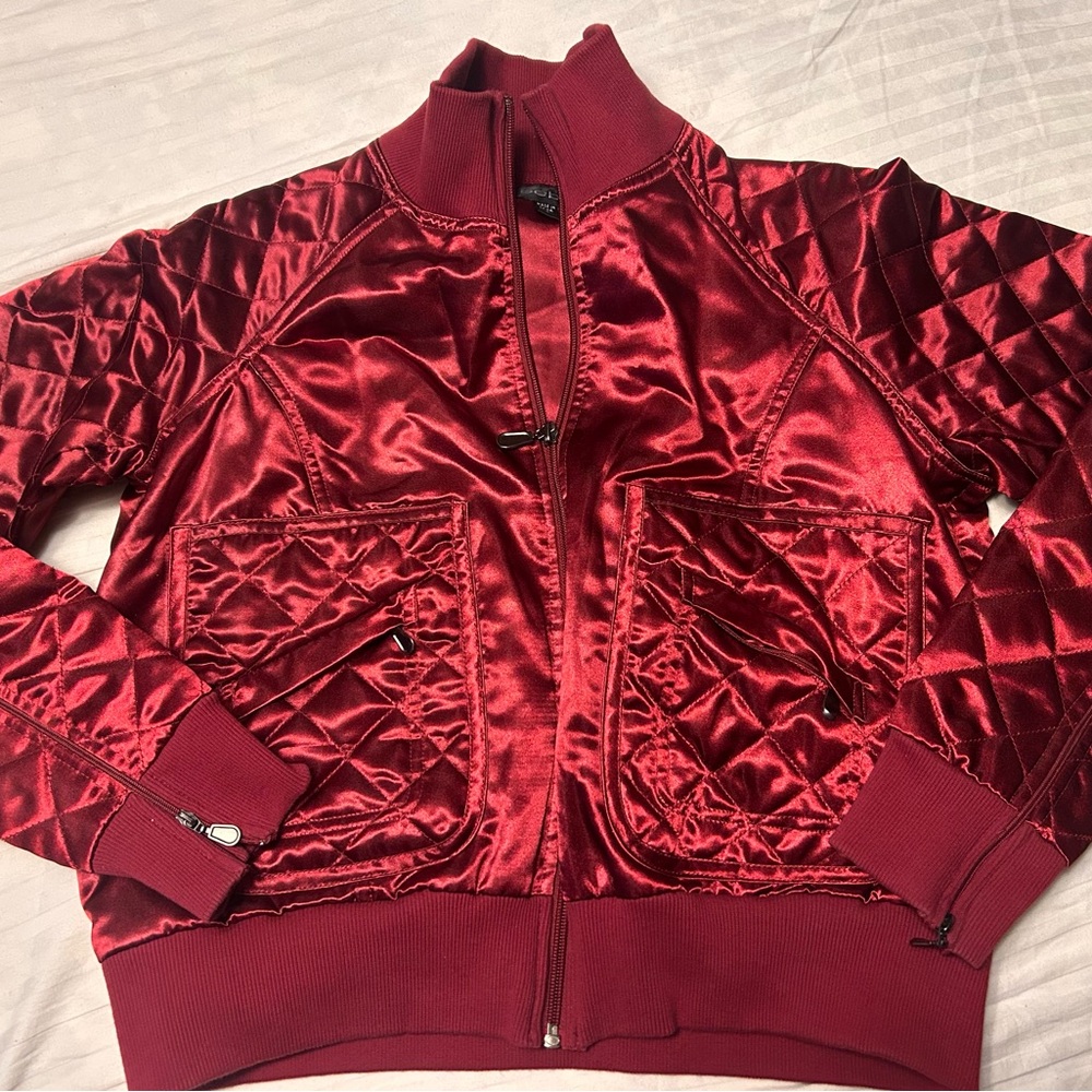Bebe Red Bomber Jacket with Quilted Texture